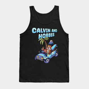 Calvin and hobbes riding a jeep goes to vacation Tank Top